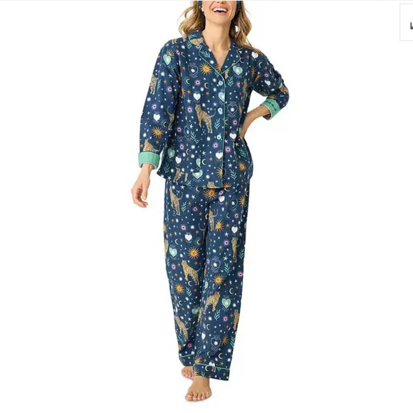 PJ Salvage Other - PJ Salvage Navy Celestial Print Button-Up Pajama Set with Mint Trim